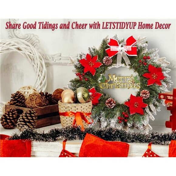 24In Christmas Weatherproof, with Red Bows Artificial Holly Leaves Wreath - Picture 6 of 6